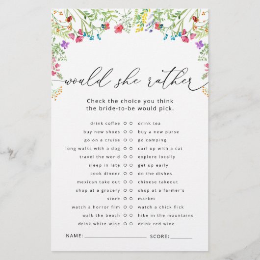 Wildflowers wil ze liever Vrijgezellenfeest spel (Voorkant)