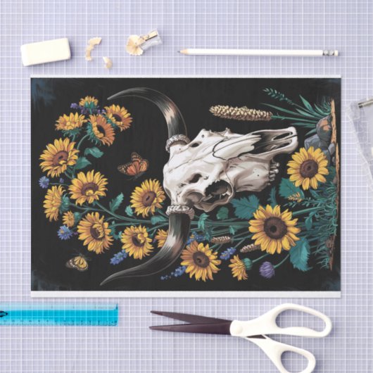 Wildflowers & Wild West, Skull & Blooms Decoupage Tissuepapier (Craft)