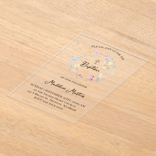  wildflowers wreath Baptism Invitation Acryl Uitnodigingen (Laagn)