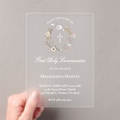 wildflowers wreath First Holy Communion girl Acryl Uitnodigingen (Insitu (Draagbaar))