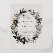 Wildflowers Wreath Modern Gold Elegant Wedding Folie Uitnodiging (Voorkant)