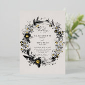 Wildflowers Wreath Modern Gold Elegant Wedding Folie Uitnodiging (Staand Voorkant)