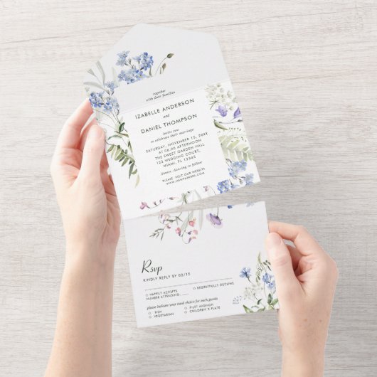 Wildflowers Zomer bruiloft Alles in één Uitnodigin All In One Uitnodiging (Afscheurbaar)