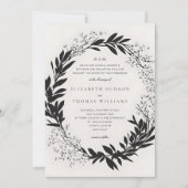 Wildflowers Zwart Ivoor Modern Formal Wedding Kaart (Voorkant)