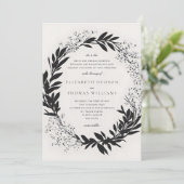 Wildflowers Zwart Ivoor Modern Formal Wedding Kaart (Staand voorkant)