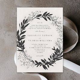 Wildflowers Zwart Ivoor Modern Formal Wedding Kaart
