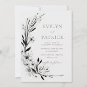 Wildflowers Zwart Modern Romantisch Elegant Huweli Kaart (Voorkant)