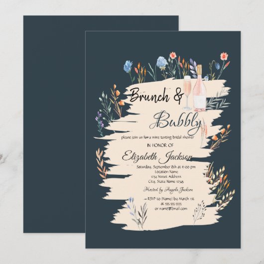 Wildflowerweide Brunch & Bubbels Bruidsbruiloft Kaart (Voorkant / Achterkant)