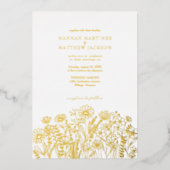 Wildflowes Elegante Chic Gold Wedding Folie Uitnodiging (Voorkant)