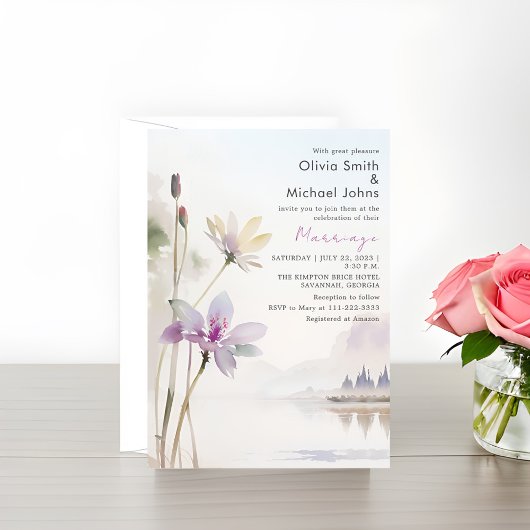 Wildflowes Neutrale kleuren Waterverf Bruiloft Kaart