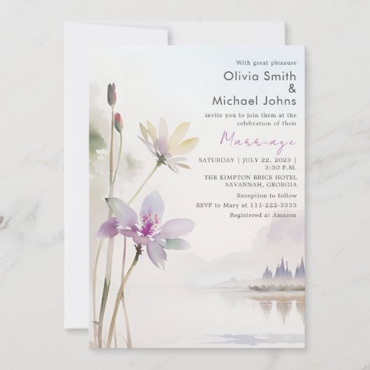 Wildflowes Neutrale kleuren Waterverf Bruiloft Kaart (Voorkant)