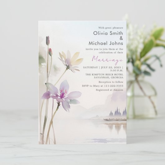 Wildflowes Neutrale kleuren Waterverf Bruiloft Kaart (Staand voorkant)