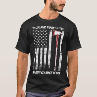 Wildland Firefighter American Flag Red Line Wildla T-shirt