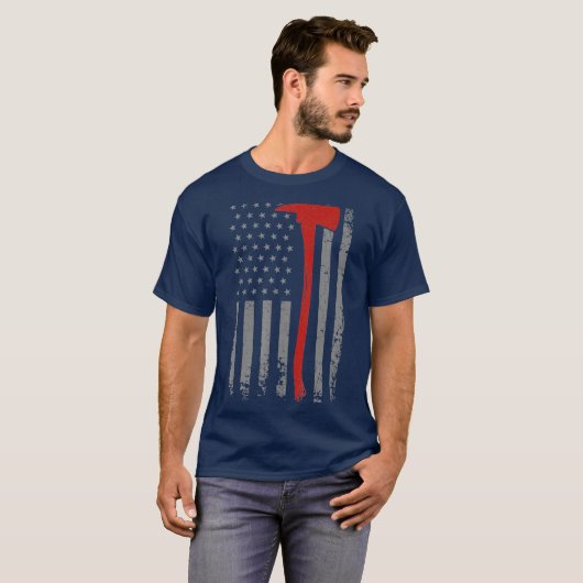 Wildland Firefighter Axe American Flag Thin Red T-shirt (Voorkant volledig)