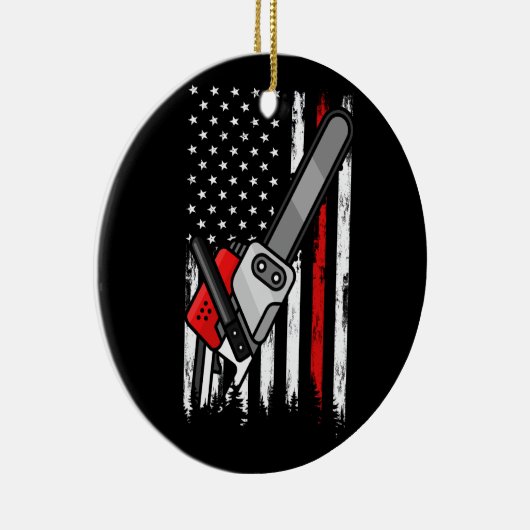 Wildland Firefighter Chainzaag Red Line American F Keramisch Ornament (Rechts)