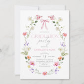 Wildlfower Graduation party Pink Bow Kaart (Voorkant)