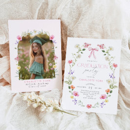 Wildlfower Graduation party Pink Bow Kaart