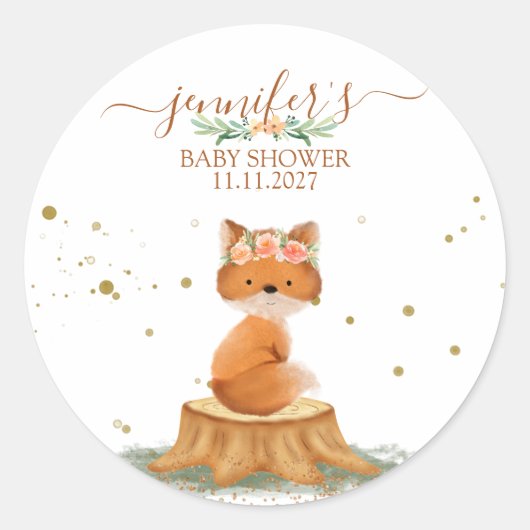 Wildlife Animal Fox with Flower Ronde Sticker (Voorkant)
