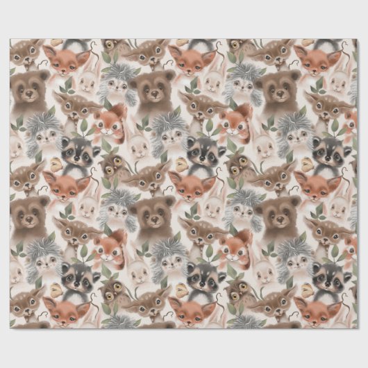 Wildlife Animal Pattern Fox Herten Egel Cadeaupapier (Vlak)