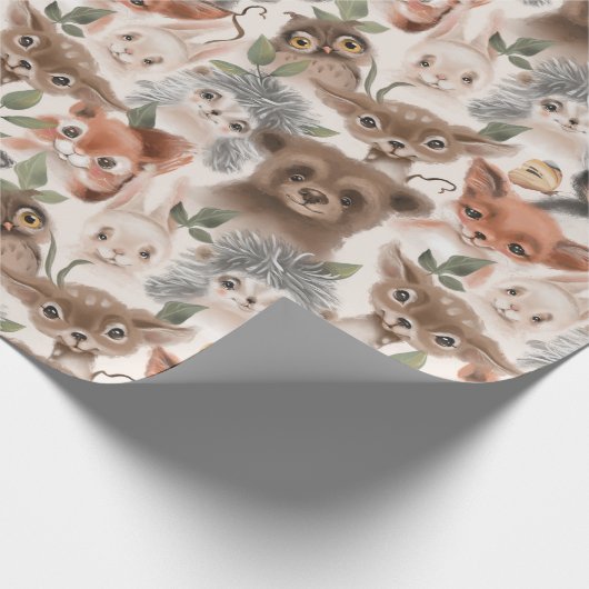Wildlife Animal Pattern Fox Herten Egel Cadeaupapier (Hoek)