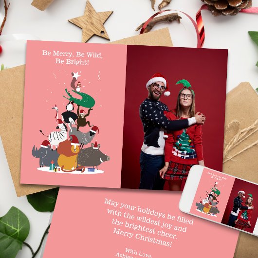 Wildlife Animals Kerstboom Platte Vakantie Kaart