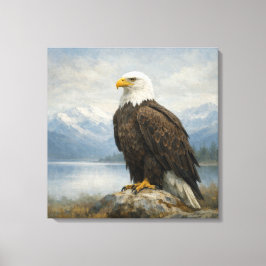 Wildlife Bald Eagle Perched Lake Canvas Afdruk