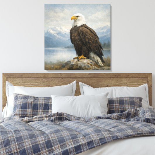 Wildlife Bald Eagle Perched Lake Canvas Afdruk (Insitu (Slaapkamer))