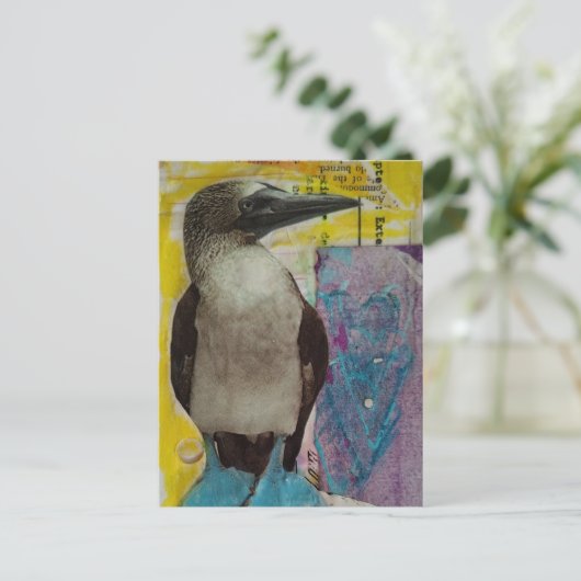 Wildlife Blue Footed Bird mixed media collage Briefkaart (Staand voorkant)