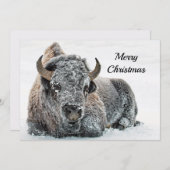 Wildlife Buffalo Sneeuw Foto Kerst Flat Feestdagenkaart (Voorkant / Achterkant)