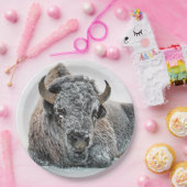 Wildlife Buffalo Sneeuwfoto Papieren Bordje (Feest)