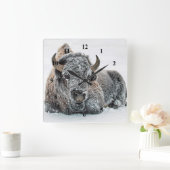 Wildlife Buffalo Sneeuwfoto Vierkante Klok (Huis)