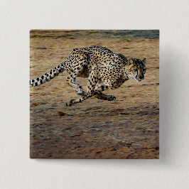 Wildlife Cheetah Running Photo Vierkante Button 5,1 Cm