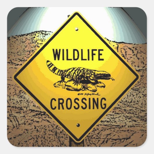 Wildlife Crossing Voorzichtigheid Artistieke Road  Vierkante Sticker (Voorkant)