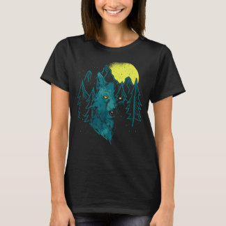 Wildlife Dier Volle Maan Lichte Bergen Predator T-shirt