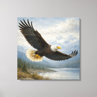 Wildlife Eagle Flying Lake Canvas Afdruk