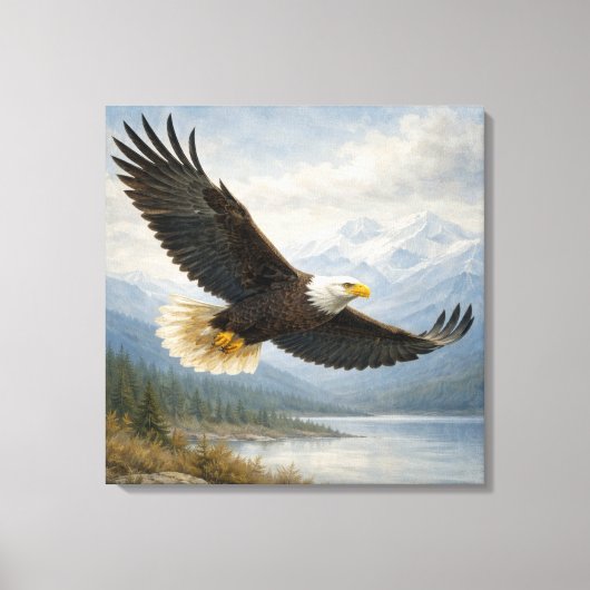 Wildlife Eagle Flying Lake Canvas Afdruk (Voorkant)
