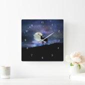 Wildlife Elk en Moon Vierkante Klok (Huis)