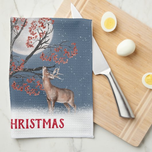 Wildlife en moon van de kerstwinter theedoek (Quarter Fold)