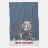 Wildlife en moon van de kerstwinter theedoek (Verticaal)