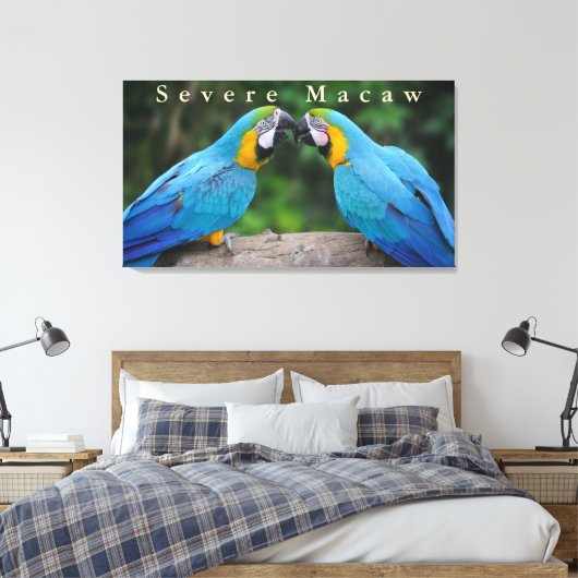 Wildlife Ernstige Macaw Zittend op een Tak Canvas Afdruk (Insitu (Slaapkamer))