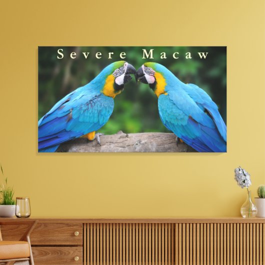 Wildlife Ernstige Macaw Zittend op een Tak Canvas Afdruk (Insitu (Woonkamer))