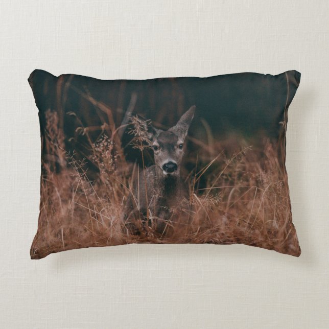 WILDLIFE-FOTOGRAFIE VAN GRAY-DEER, OVERGELEGD DOOR ACCENT KUSSEN (Voorkant)