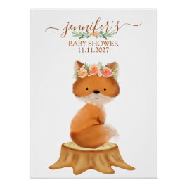 Wildlife Fox and Flower baby shower Perfect Poster
