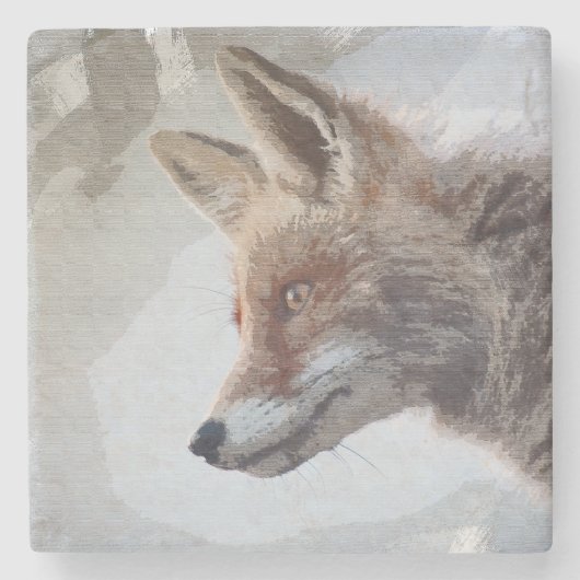 Wildlife Fox Portrait Nature Neutral Stone Coaster Stenen Onderzetter (Voorkant)