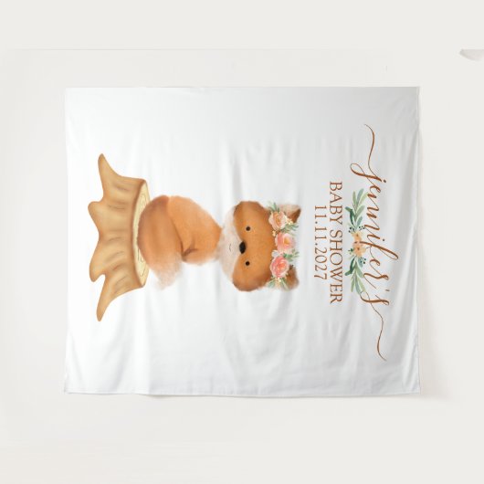 Wildlife Fox with Flower backdrop Wandkleed (Voorkant (horizontaal))