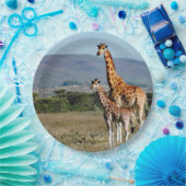 Wildlife Giraffe Moeder en Baby Foto Papieren Bordje (Feest)