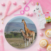 Wildlife Giraffe Moeder en Baby Foto Papieren Bordje (Feest)