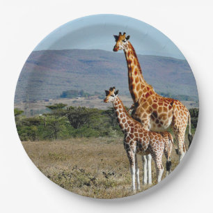 Wildlife Giraffe Moeder en Baby Foto Papieren Bordje