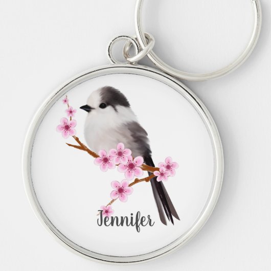 Wildlife Gray Jay Bird Sleutelhanger (Voorkant)