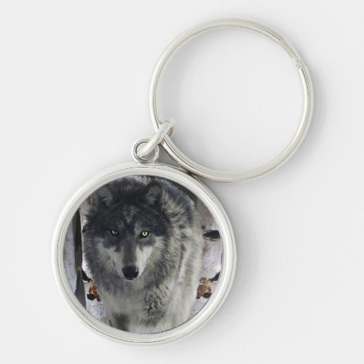 Wildlife Grijze Wolf en Bos ontwerp Sleutelhanger (Voorkant)